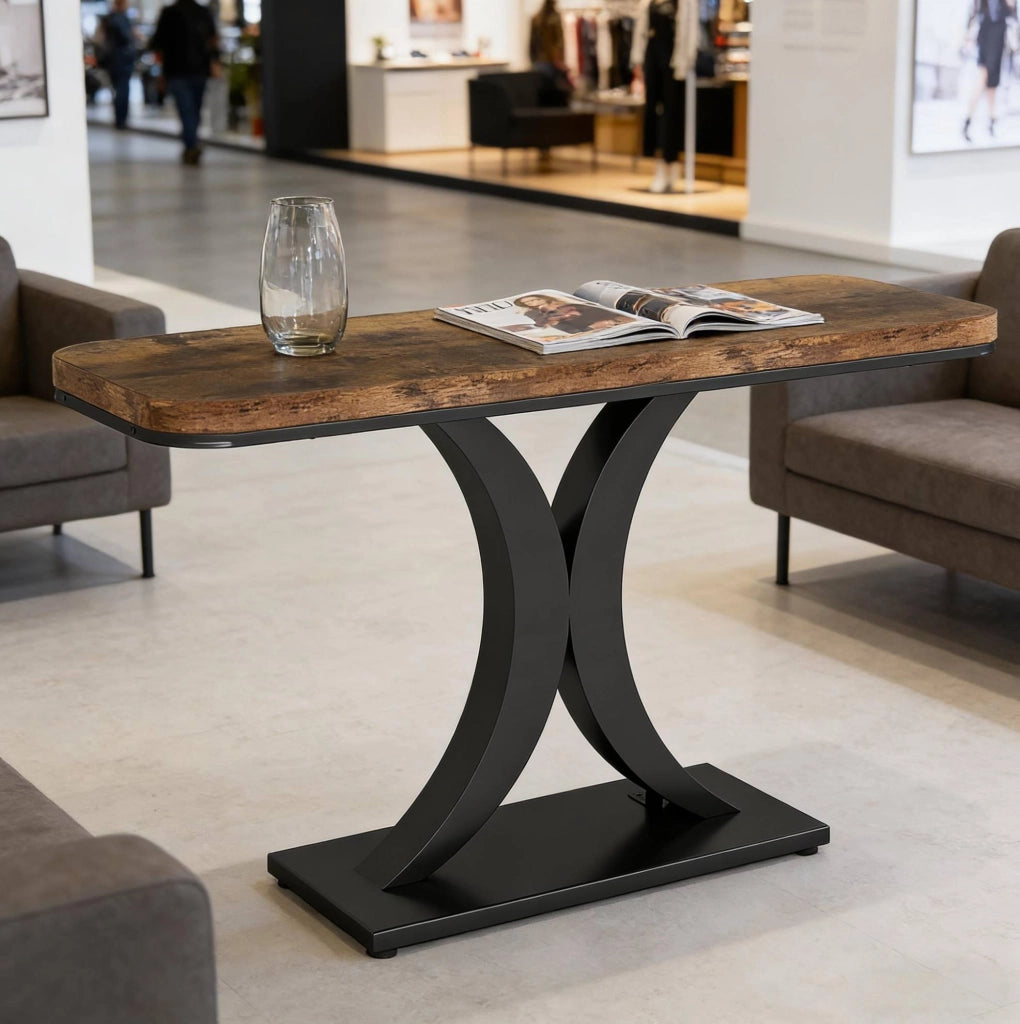 Tavolo consolle 100x29,5 cm in metallo e legno marrone rustico e nero