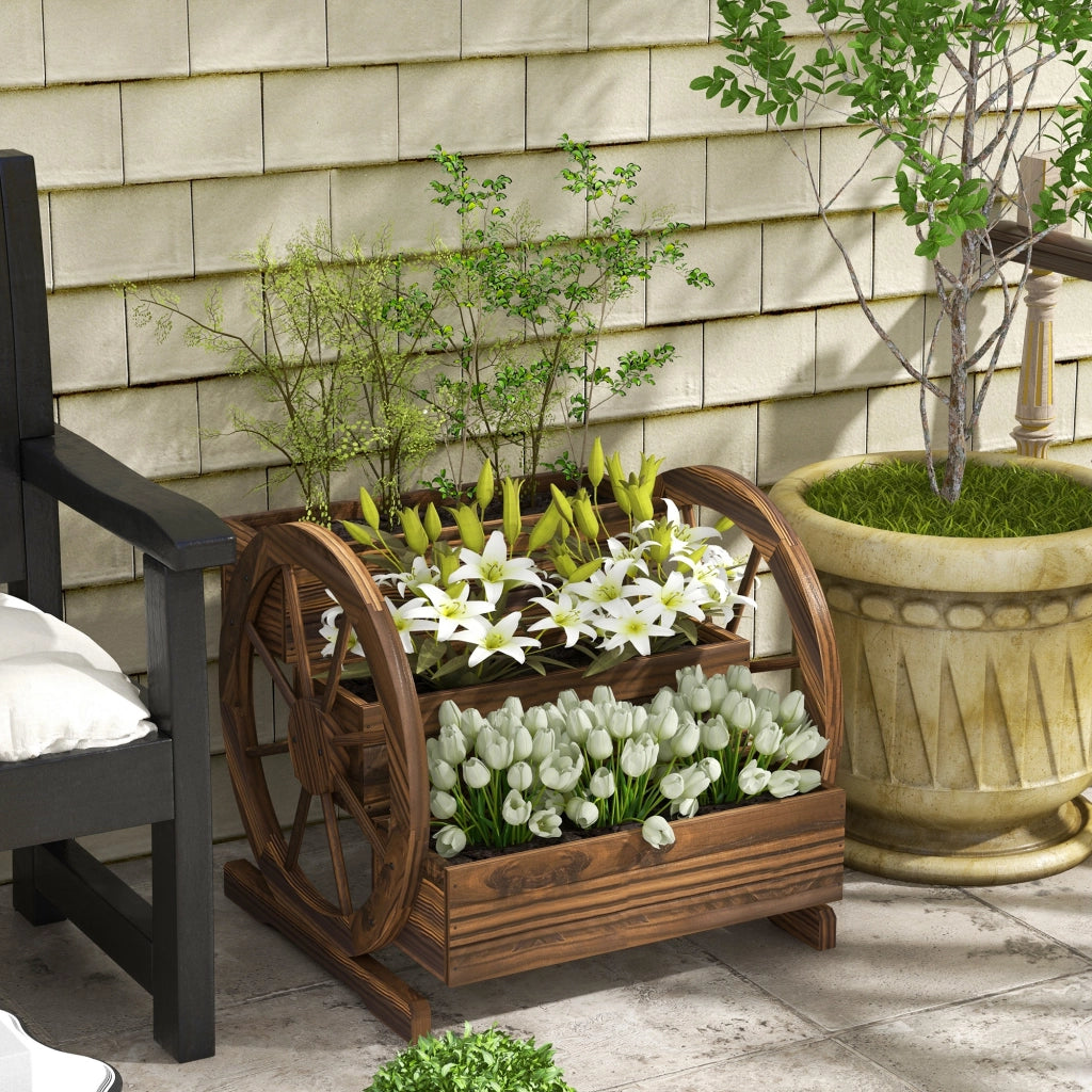 Carriola Giardino 3 Ripiani Legno con Ruote ¨C Zephmum ¨C Marrone 62x61x57cm