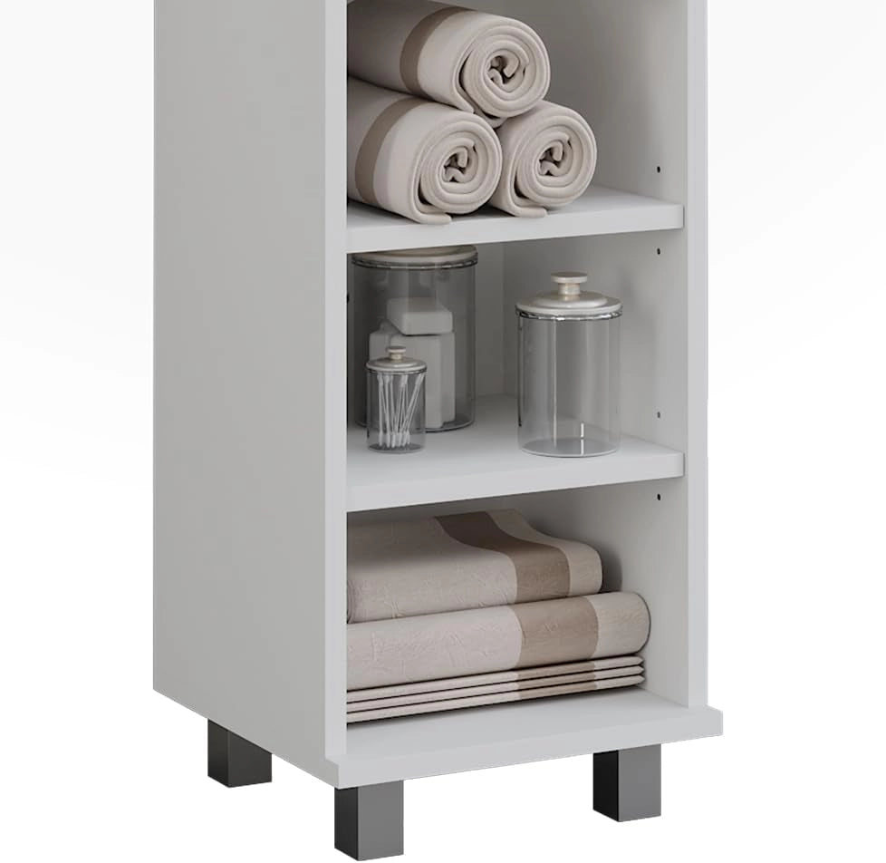 Mobiletto midi Ilias, Bianco, 30.2 x 95 cm con 5 scomparti aperti, con vani a giorno per una conservazione ordinata