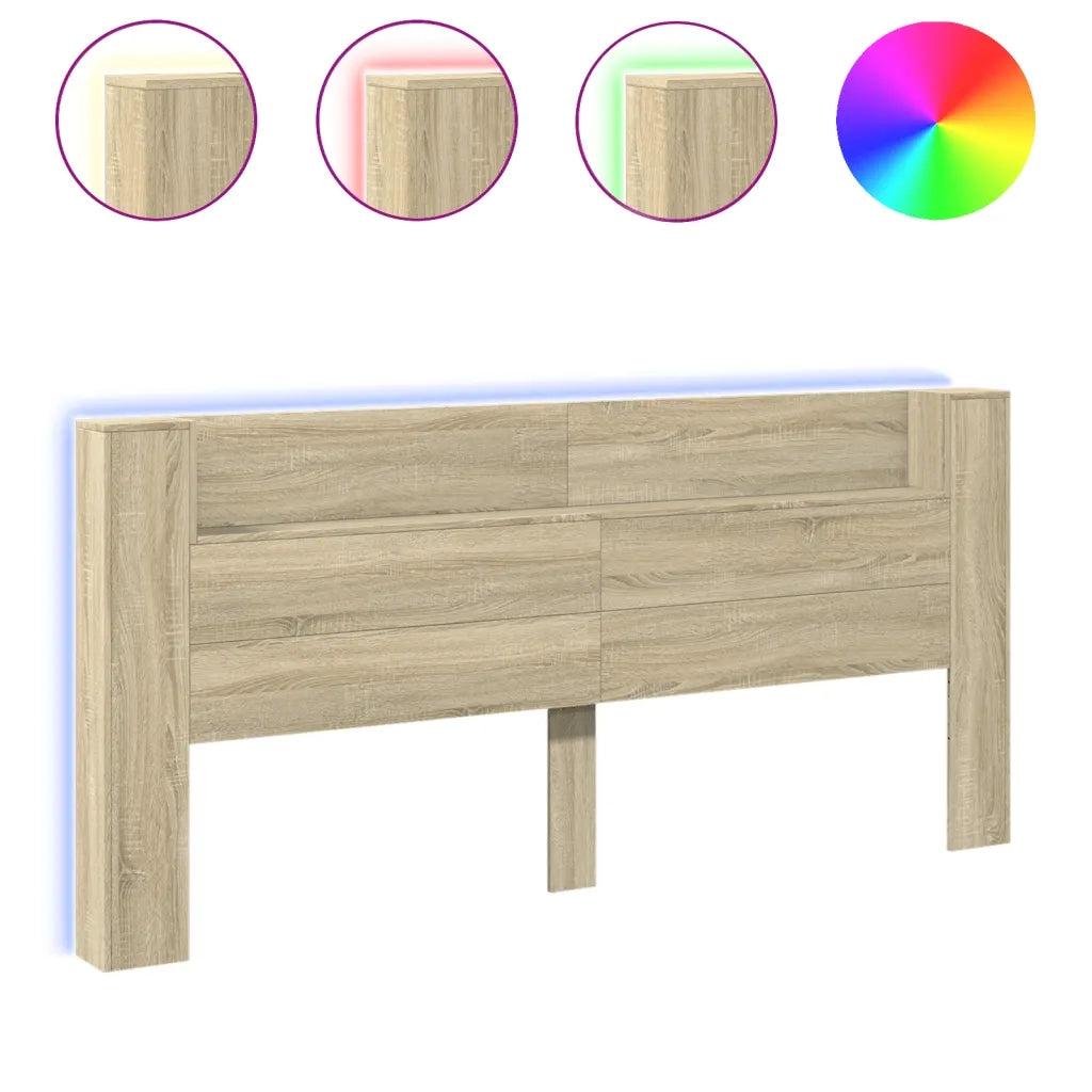 Testiera con Contenitore a LED Rovere Sonoma 220x16,5x103,5 cm