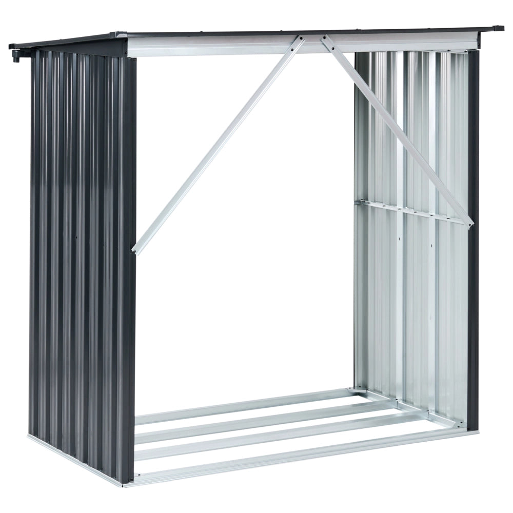 Porta legna da esterno per giardino, grigio grafite, in acciaio zincato, resistente alle intemperie, moderno