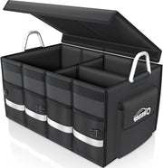 Organizzatore di bagagliaio con coperchio organizzatore di bagagliaio auto organizzatore di cassa auto pratico impermeabile antiscivolo pieghevole con maniglie in alluminio strisce riflettenti