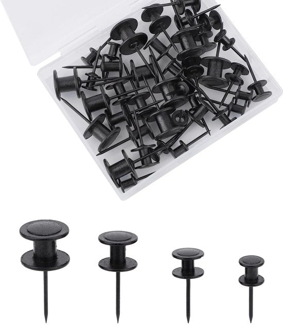 Sistema di appesi per quadri 40 pezzi - punte a doppia testa - chiodi a molla in acciaio - 4 misure - utilizzo flessibile - nero - attacchi per foto