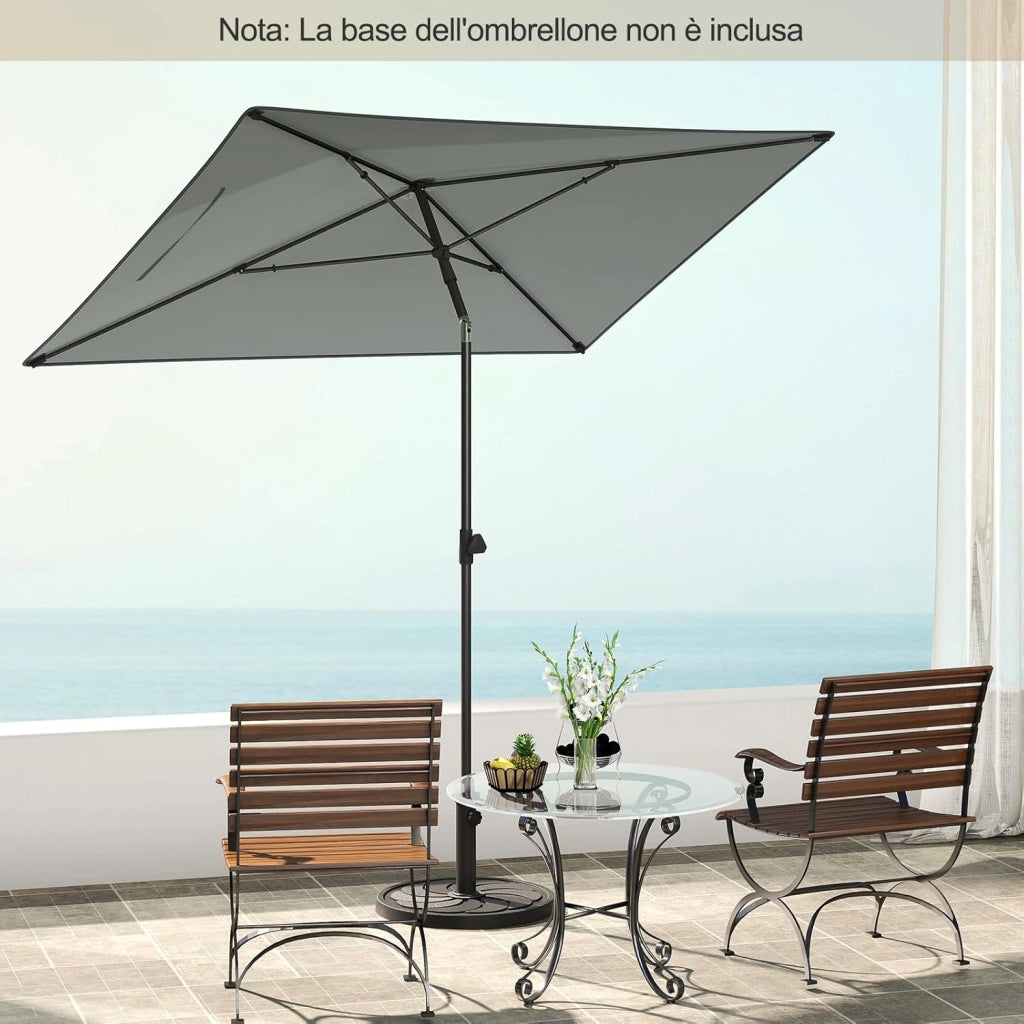 Ombrellone per Patio 213 X 140 cm, Ombrellone Rettangolare da Esterno con Inclinazione Regolabile, Borsa di Trasporto, Parasole Pieghevole per Veranda, Giardino, Piscina, Spiaggia (Grigio)