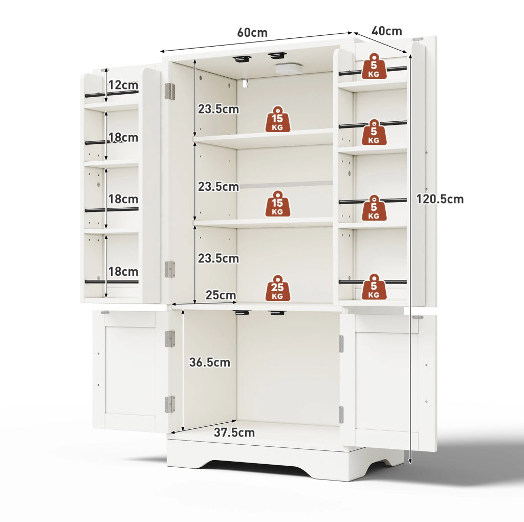 Mobile alto da cucina 120x60x40 cm in MDF bianco con LED a sensore, modulare