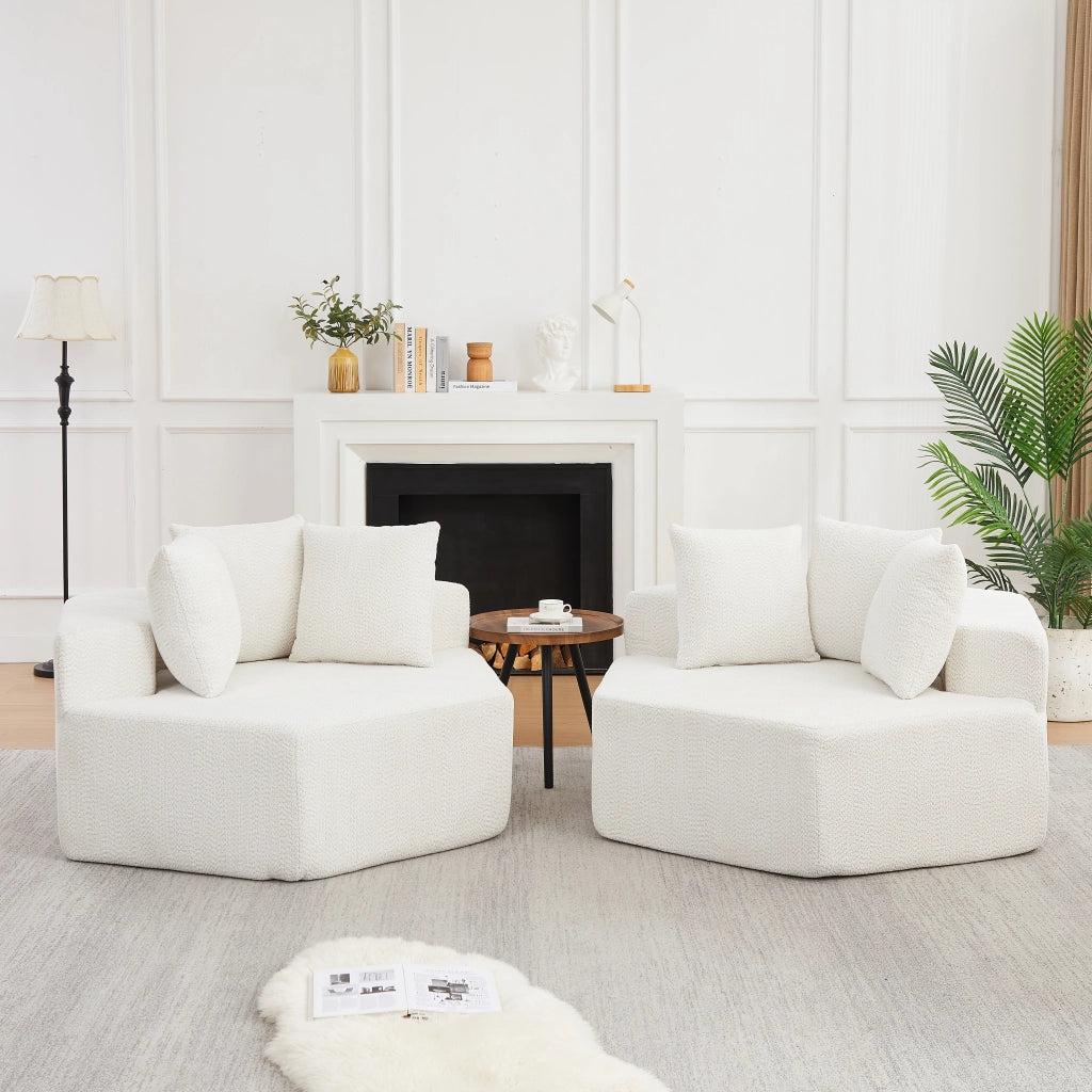 POLTRONA Lounge esagonale modulare in chenille beige con 3 cuscini