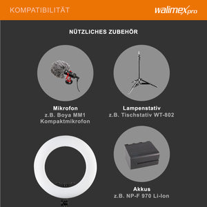 Medow 960 Pro Set di luci anulari a LED con treppiede e batterie NP-F, luce anulare bicolore, luce video dimmerabile con telecomando 96 W, treppiede per lampada con ammortizzazione a molla