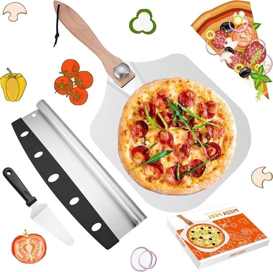 Set di Libellula in Alluminio - Manico in Legno Raffreddabile - Cutter e Spatola per Pizza - Libellula Gourmet per Girare - Cuocere Pizze Fritte Fatto in Casa
