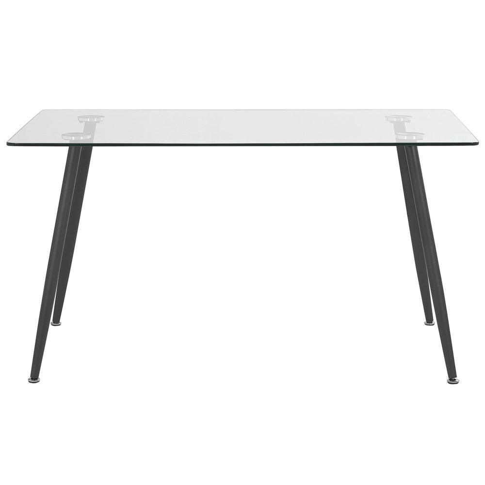 Tavolo da Pranzo Trasparente 140 x 80 cm Piano in Vetro Acciaio Gambe Nere Rettangolare Moderno
