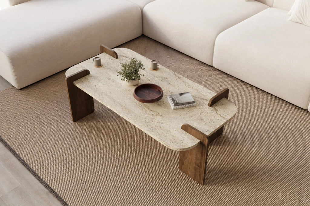 Tavolino in legno "Leapiri" - 120 x 60 x 35 cm - Travertino