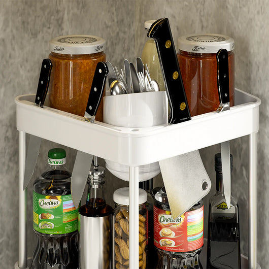 Scaffalatura Angolare 2Ripiani 1Cassetto Unità di Mensole Cucina Bagno Multiuso Bianco