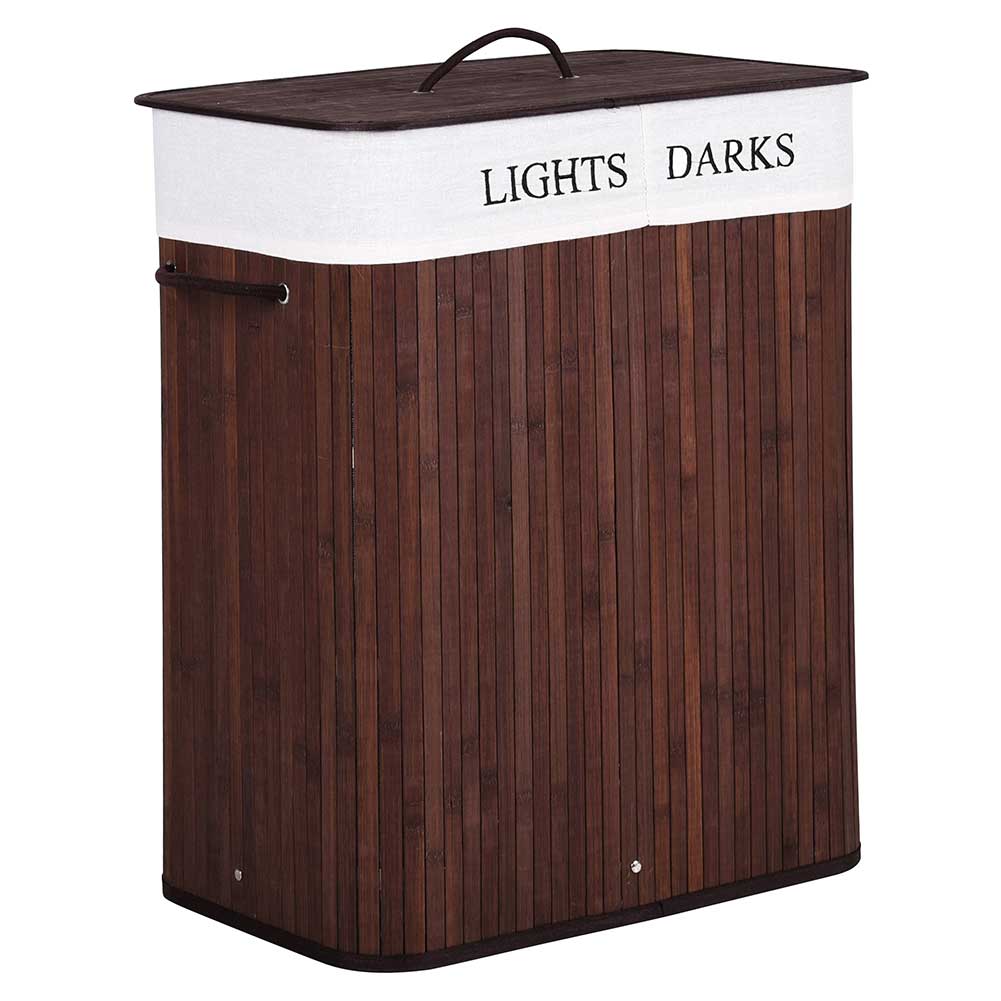 Cesto Biancheria Sporca 2Scomparti Bambù Pieghevole Portabiancheria Naturale 100lt