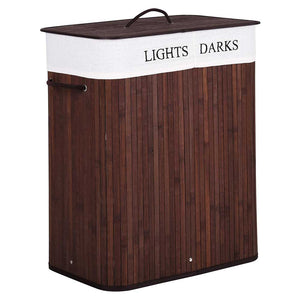 Cesto Biancheria Sporca 2Scomparti Bambù Pieghevole Portabiancheria Naturale 100lt