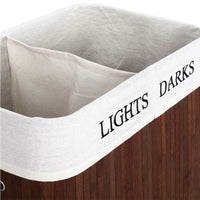 Cesto Biancheria Sporca 2Scomparti Bambù Pieghevole Portabiancheria Naturale 100lt