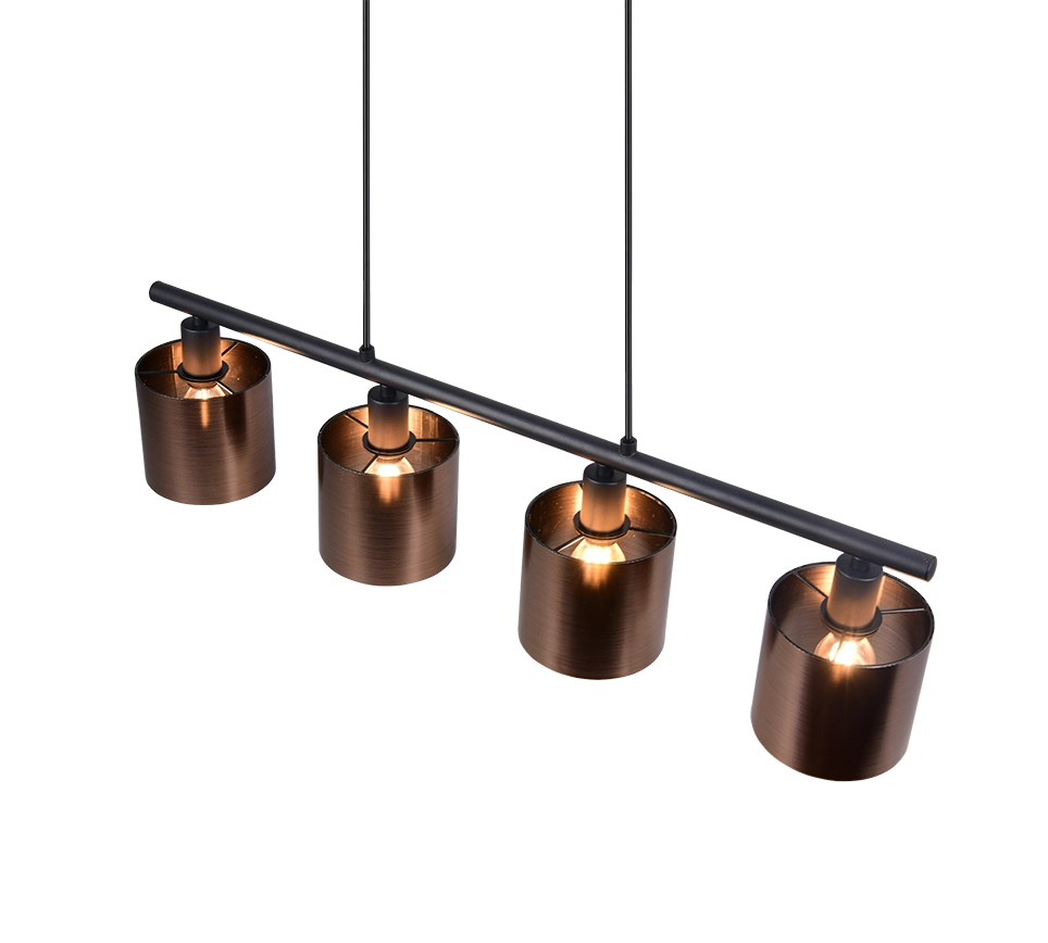 Lampada a sospensione 4 diffusori, metallo, nero e bronzo, L 75 cm, Jason