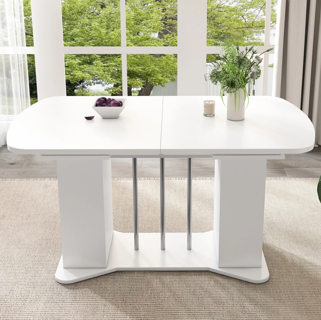 Tavolo da pranzo estensibile bianco 120/160 x 80 cm con contenitori