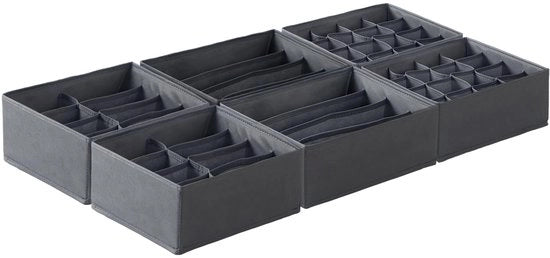 Set di 6 organizzatori di cassetto, compatibile con armadio a cassetti PAX 100×58 cm, scatole pieghevoli per capi bambino, calze, reggiseni e intimo, grigio
