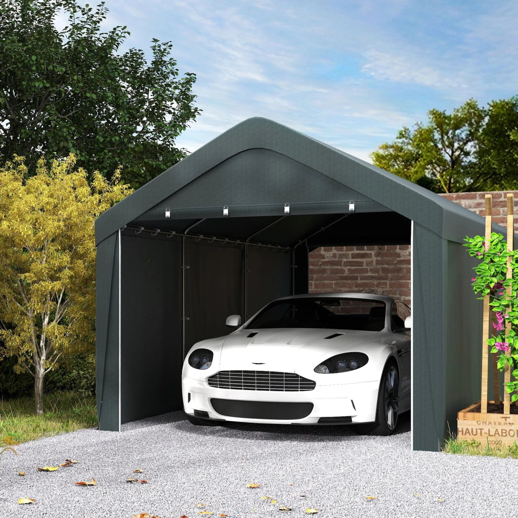 Tenda Garage 3x6 m ¨C Zephmum ¨C Grigio, Paroi Laterali Amovibili, 2 Porte Zip