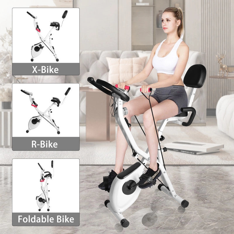 Cyclette pieghevole 3 in 1, resistenza magnetica regolabile su 8 livelli, sella extra larga, cardiofrequenzimetro, display LCD
