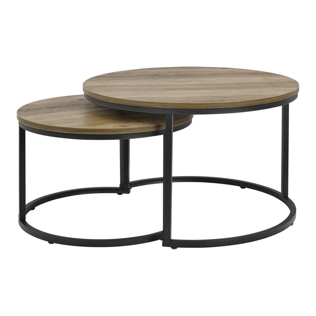 Set di 2 tavolini rotondi impilabili effetto legno 03_0008352