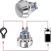 10 Stck Premium 12mm Drukknop Schakelaar, 2 Pin Schroef Terminal IP65 Acqua Resistente Drukknop Start Schakelaar, Drukknop con Testa Rotonda (Argento)