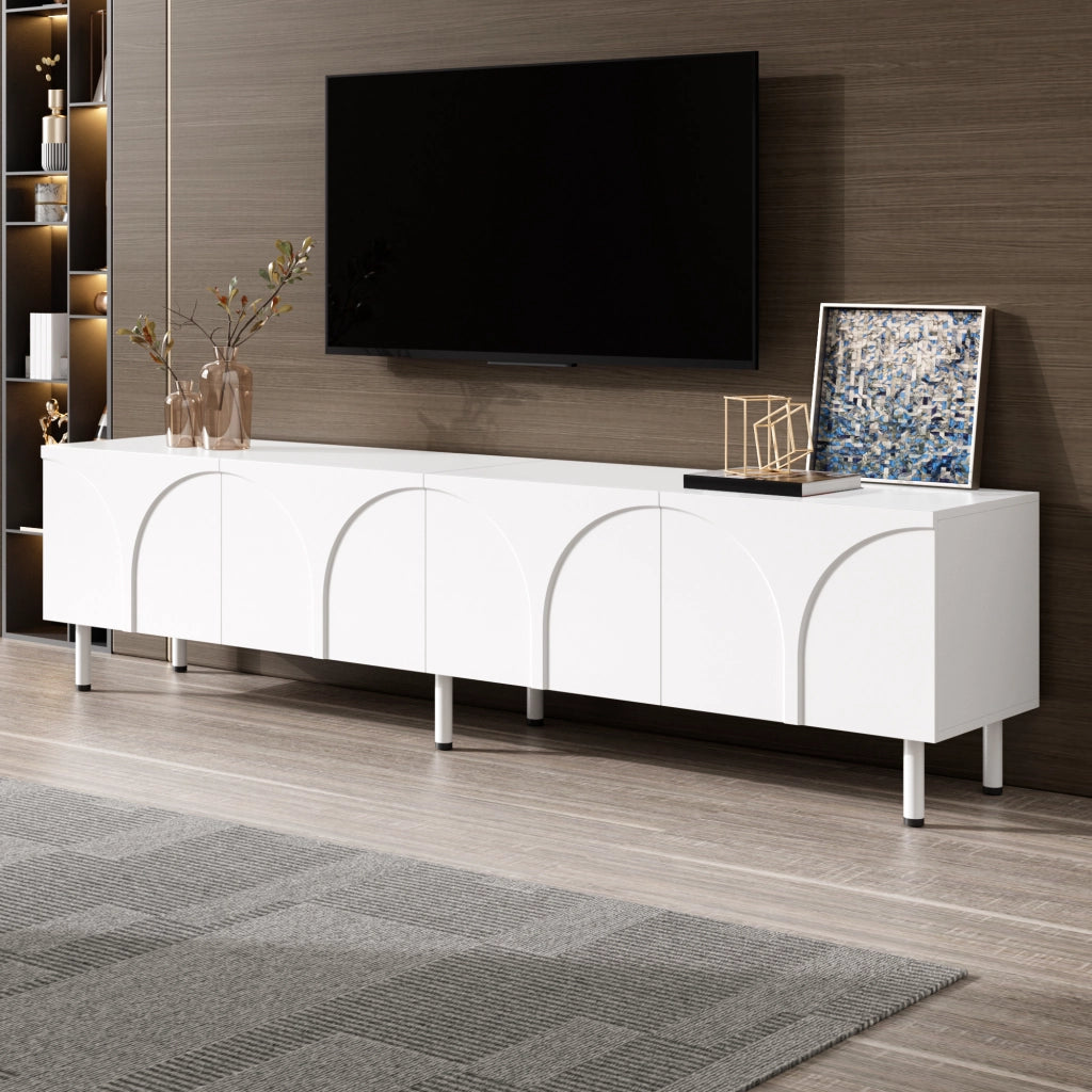 Mobile TV Lowboard ¨C MINIMAL ¨C Bianco, 4 Ante, Gambe in Metallo, Soggiorno