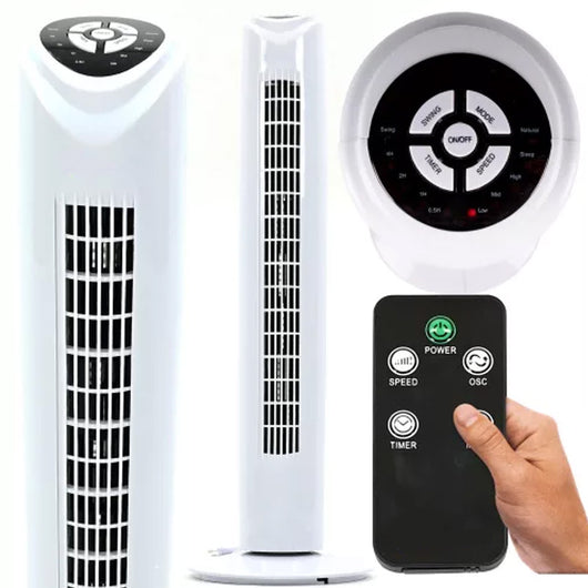 Ventilatore a Torre 80 cm silenzioso Oscillante 3 Velocità 45W con Telecomando