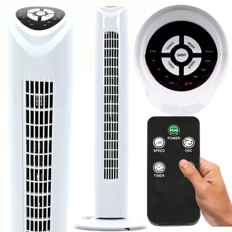Ventilatore a Torre 80 cm silenzioso Oscillante 3 Velocità 45W con Telecomando
