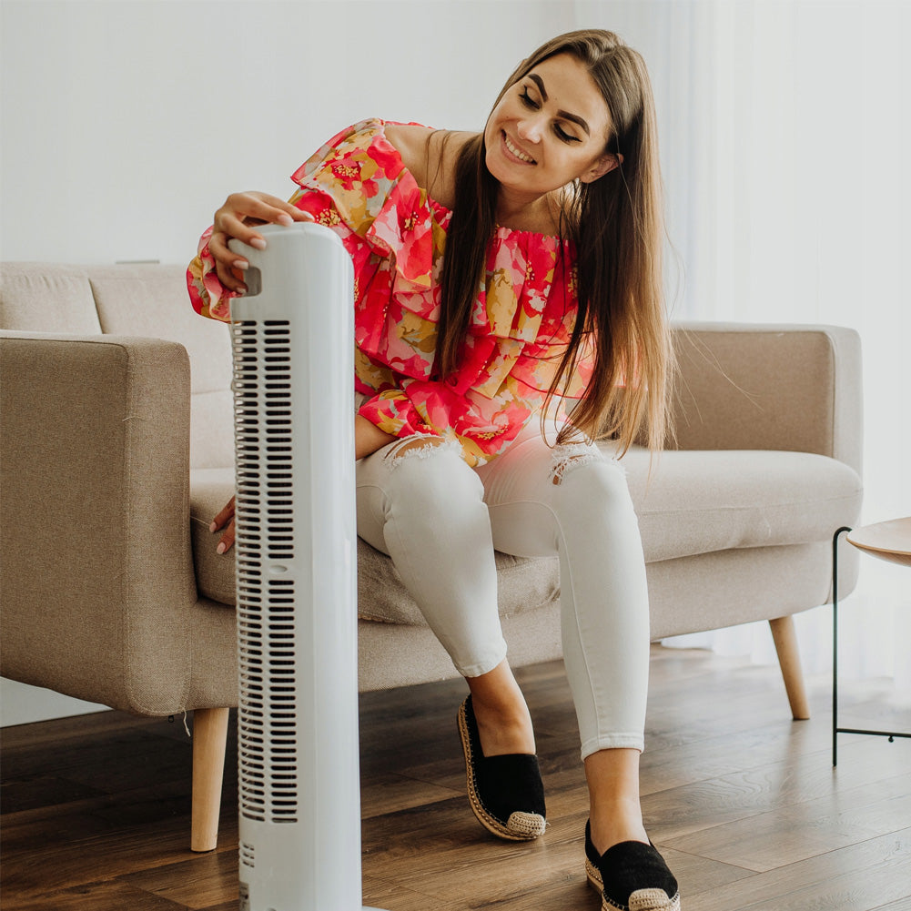 Ventilatore a Torre 80 cm silenzioso Oscillante 3 Velocità 45W con Telecomando