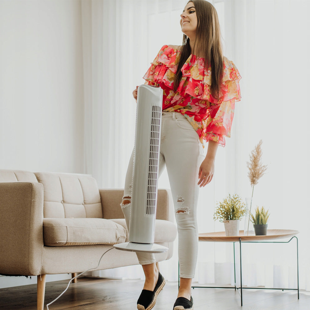 Ventilatore a Torre 80 cm silenzioso Oscillante 3 Velocità 45W con Telecomando