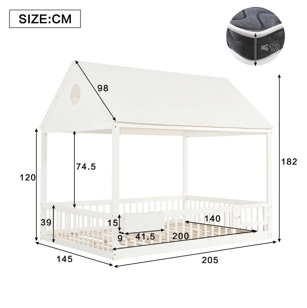 Letto singolo per bambini 140x200 cm con dettagli a finestra e piccolo vano contenitivo