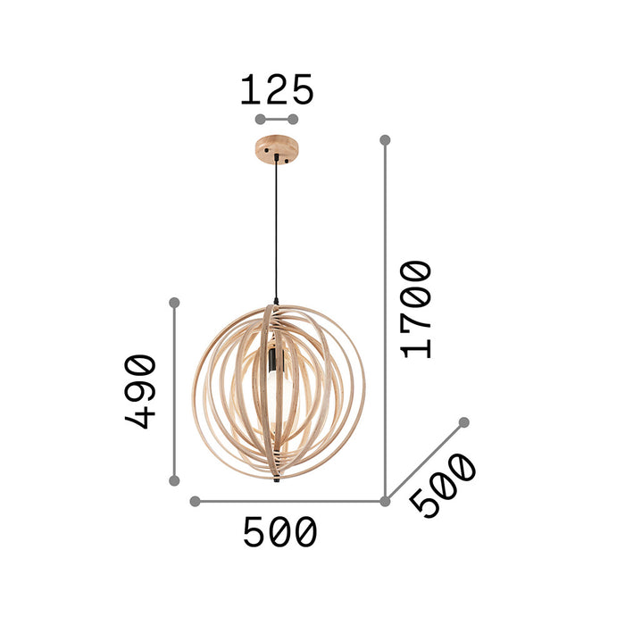 Sospensione Industrial-Minimal Disco Legno Marrone 1 Luce E27