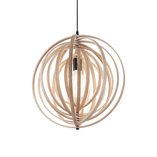 Sospensione Industrial-Minimal Disco Legno Marrone 1 Luce E27