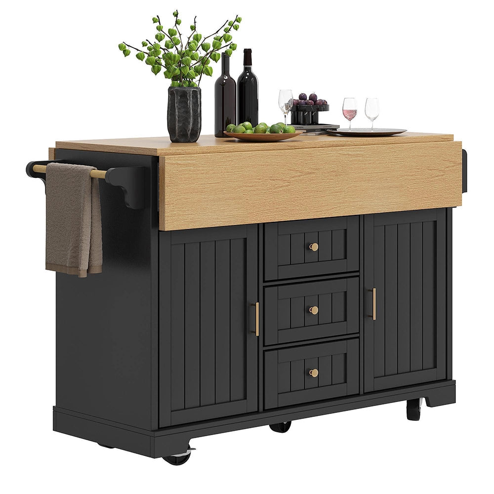 Isola cucina mobile - Xylo - 120x40x95cm nero/bianco 3 cassetti