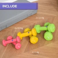 Set Manubri Pesi per Braccia con Valigetta, 6 Manubri da 0.5kg 1kg 1.5kg Acciaio e Rivestimento PU, Rosso Giallo e Verde