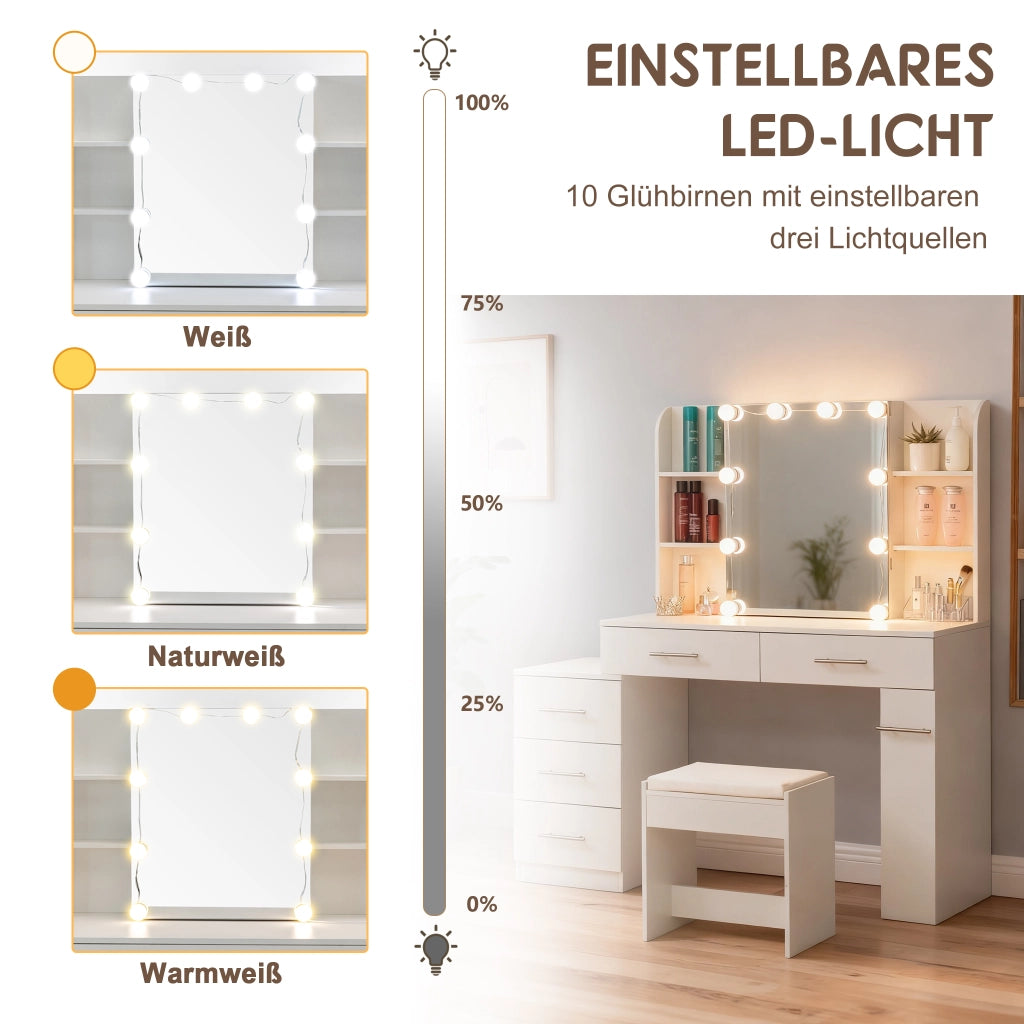 Tavolo da toeletta con specchio; cassetti e illuminazione LED