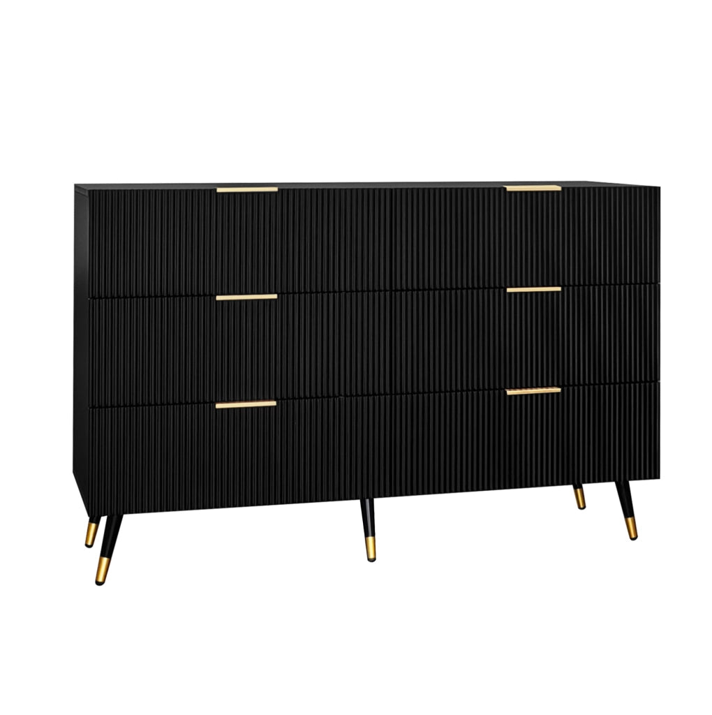 Credenza moderna con 6 cassetti 120x40x77 cm in truciolare nero e oro