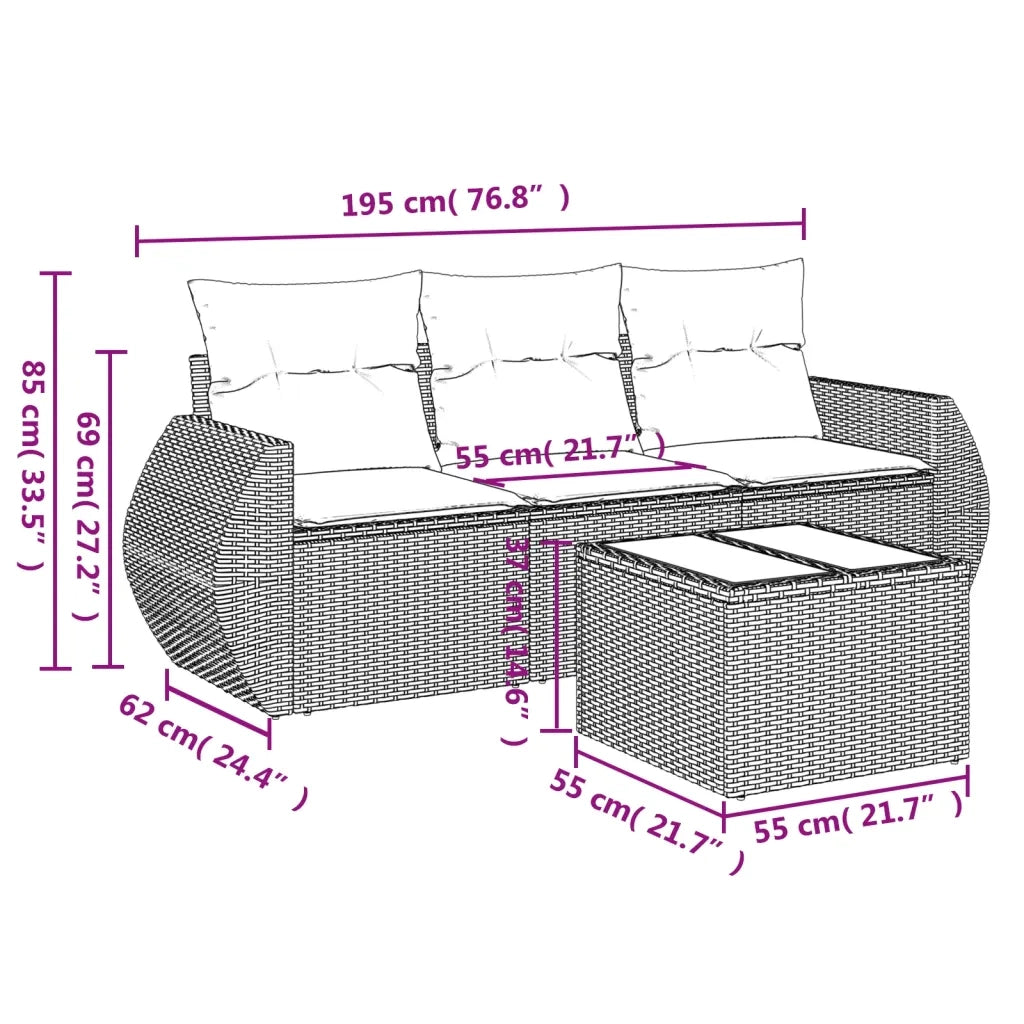 Set Divano da Giardino 4pz | Set Salotto da Giardino con Cuscini Grigio Chiaro Polyrattan