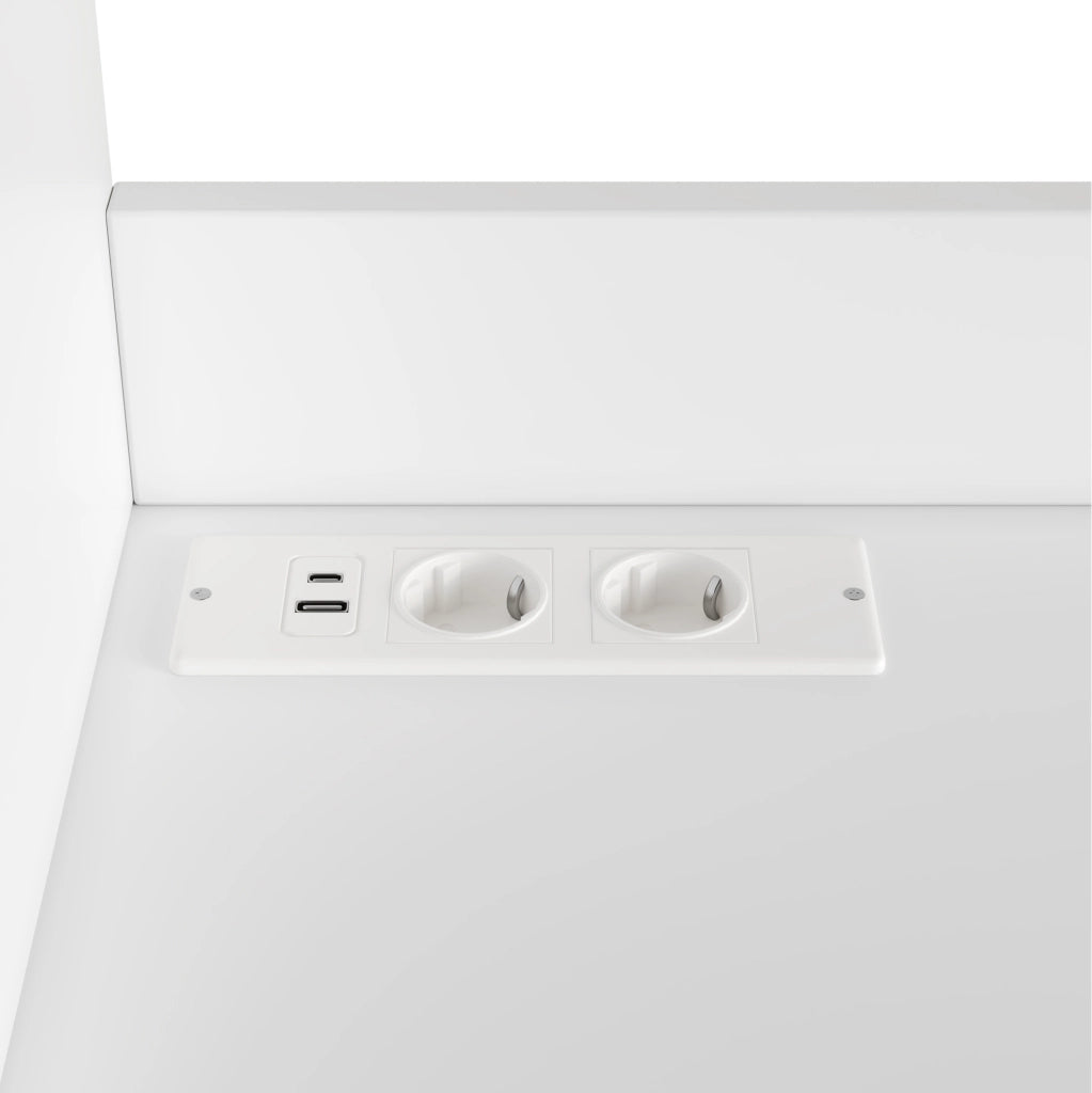 Credenza alta bianca con prese e porte USB