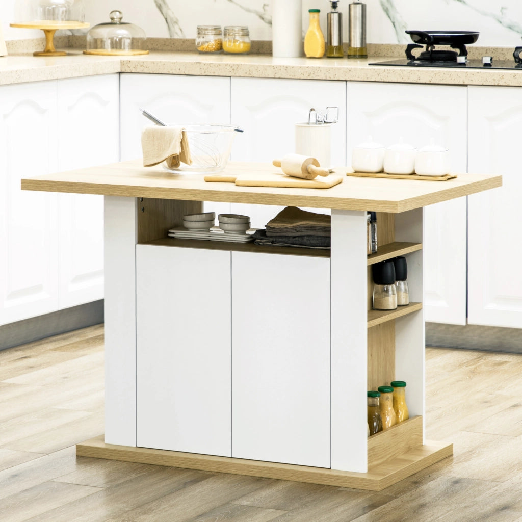 Tavolo da Cucina 4 Persone con Armadietti ¨C Zephmum ¨C Bianco e Legno, 110x70x75.5 cm