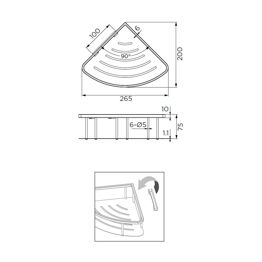 Mensola doccia angolare in inox