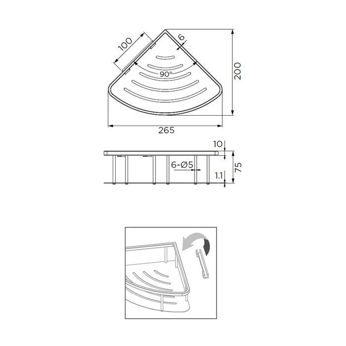 Mensola doccia angolare in inox