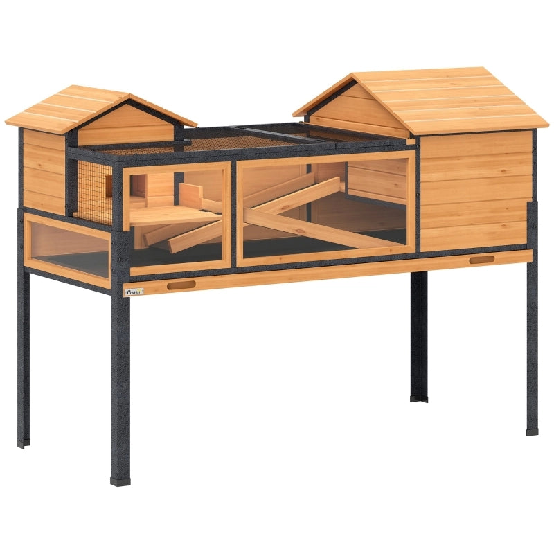 Casa per tartarughe, recinto per piccoli animali, 2 stanze, 2 piani, finestre, rampe, accessori, legno, acciaio, giallo