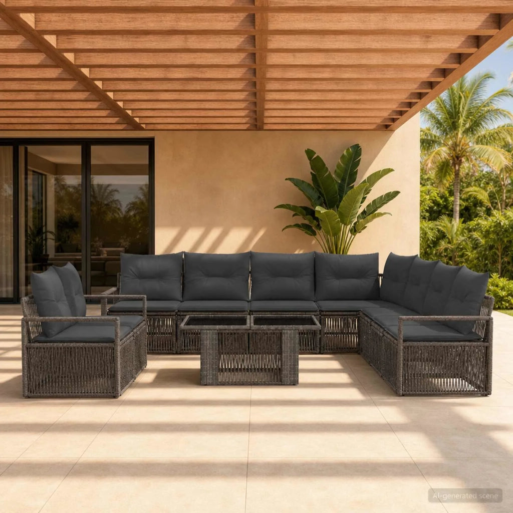 Set Divano da Giardino 10 pz Grigio e Grigio Scuro polyrattan 3437117
