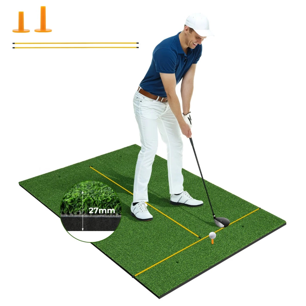 Tappetino da allenamento per golf 152 x 92 cm con 6 fori preforati e bastoncini di allineamento design verde 20_0014223