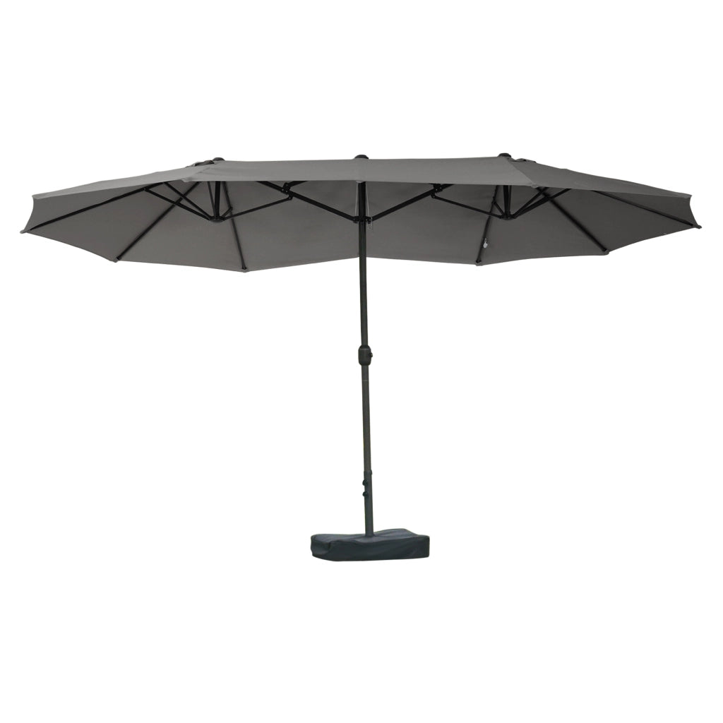 Doppio parasole ovale grigio scuro 460 x 270 x 240 cm da giardino e patio con supporto e manopoli regolabili