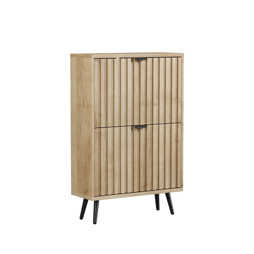 Mobile porta scarpe slim da 60 cm con ante a ribalta, finitura effetto legno e struttura in MDF
