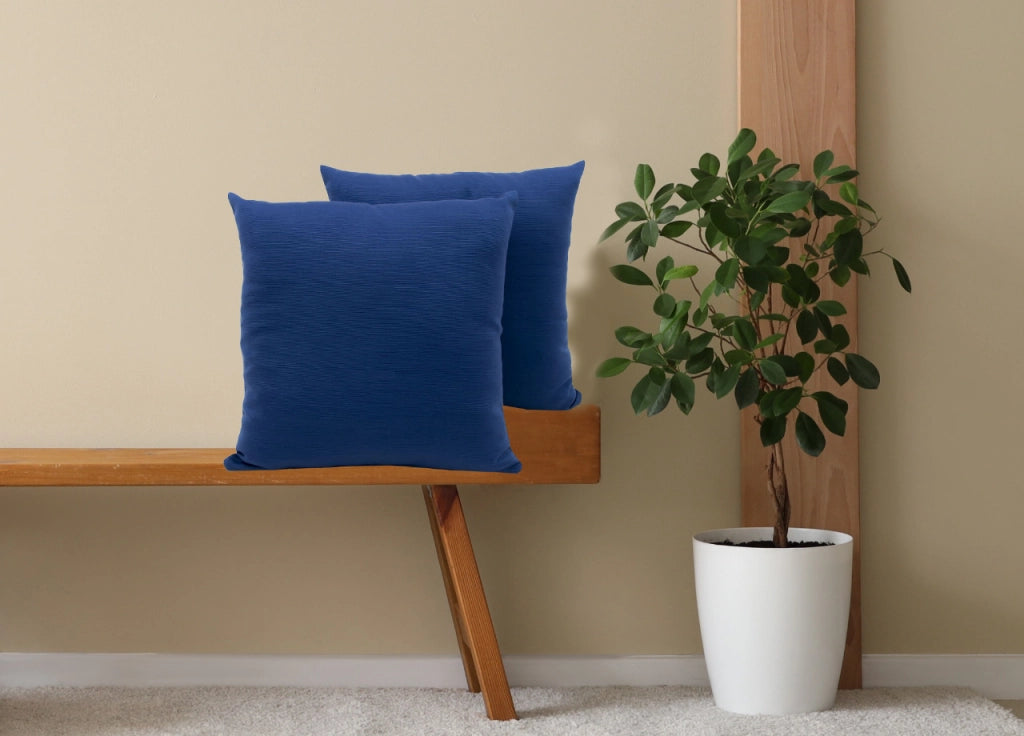 Coppia Cuscini Arredo Imbottiti Tessuto Ottoman In Tinta Unita Colore Blu 61 - 50x50 - Blu 61