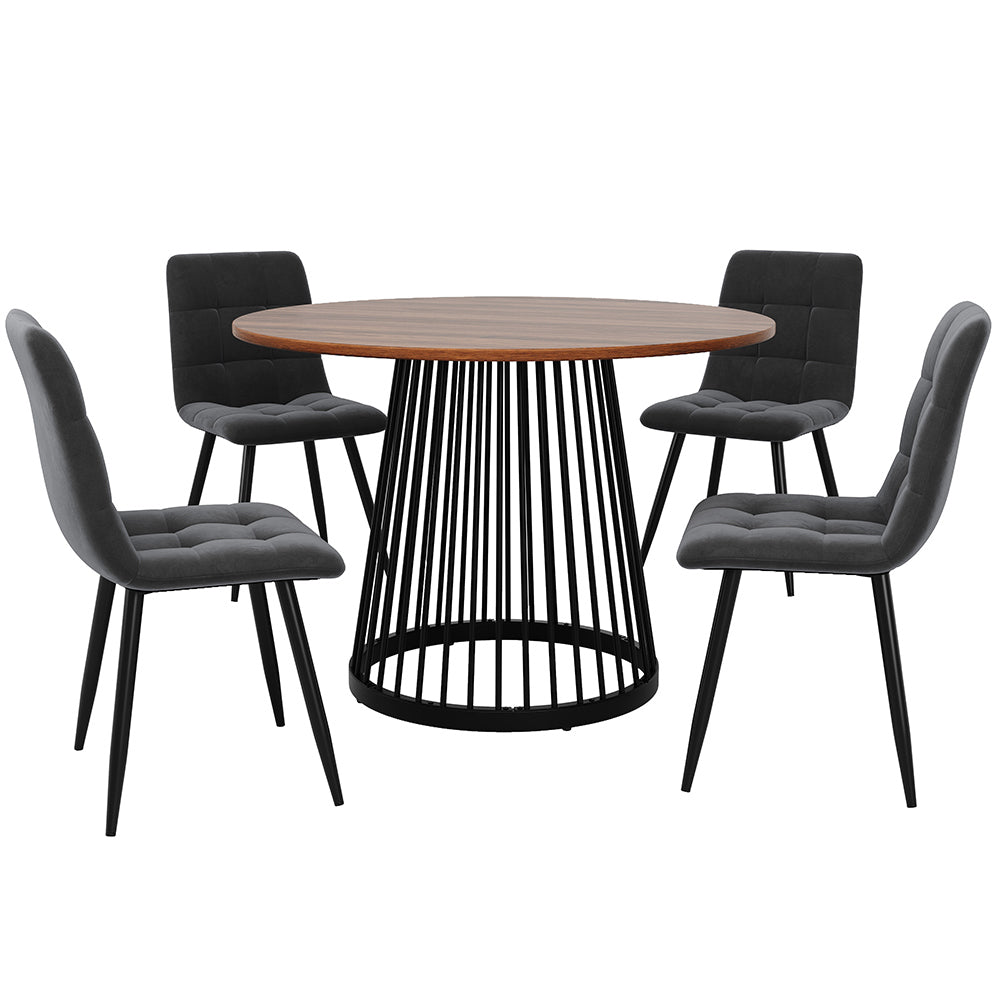 Set tavolo-Xylo-80cm rotondo 4 sedie velluto piedi neri