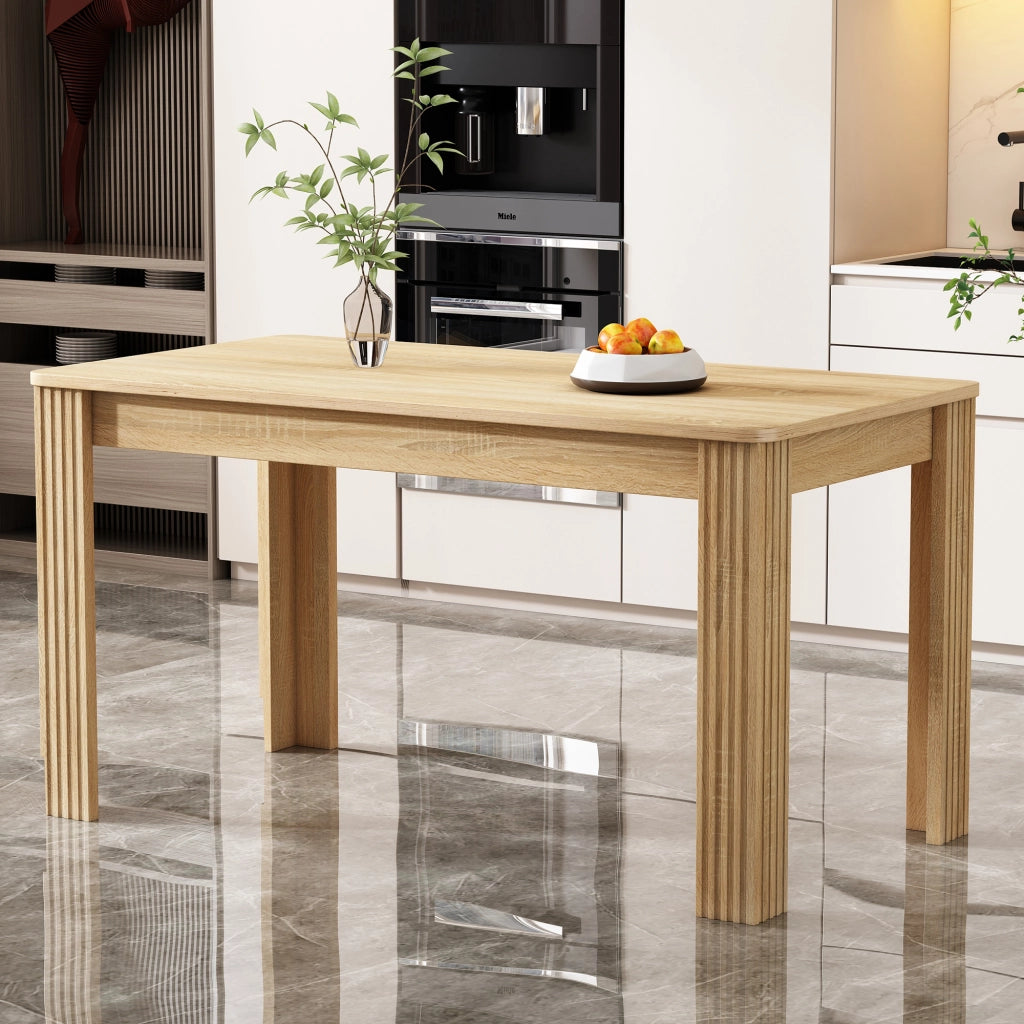 Tavolo da pranzo rettangolare con 4 gambe spesse design moderno effetto legno per sala da pranzo in truciolato rovere